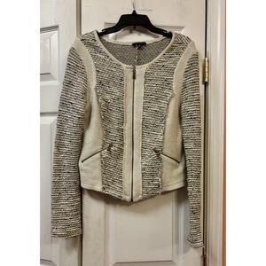 Women’s DREW White Striped Zip Up Cardigan Sz M Medium